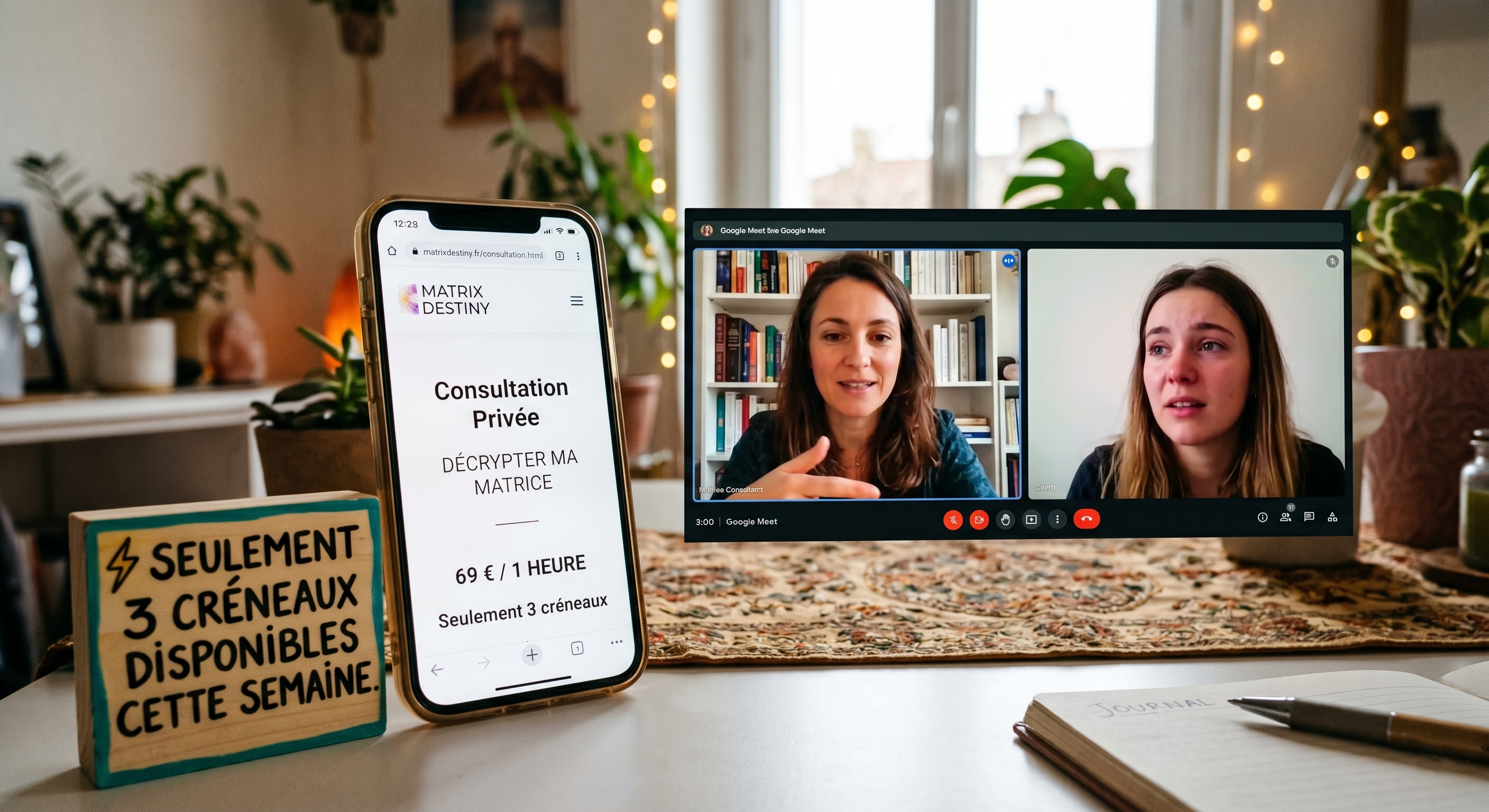 Aperçu d'une consultation privée Matrice de la Destinée via Google Meet